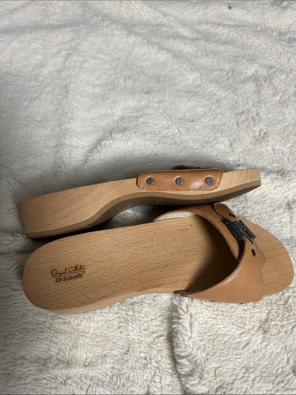 Dr. Scholl's Tan Wooden-Look Slide Sandals - Picture 4 of 4